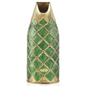 Front of the Stefano Vigni's Champagne bottle cover Emerald. Inspired by the renowned Fabergé Eggs