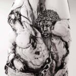 Handcrafted by the florentine master goldsmith Giuliano Foglia, this is a little detail of Giganti Champagne bottle cover lid detail featuring a meticulously detailed scene from Dante\'s Divine Comedy