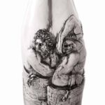 Handcrafted by the florentine master goldsmith Giuliano Foglia, this is a little detail of Giganti Champagne bottle cover lid detail featuring a meticulously detailed scene from Dante\'s Divine Comedy