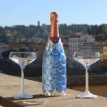 Sapphire Champagne Bottle Covers and Stardust Set of Two Champagne Glasses