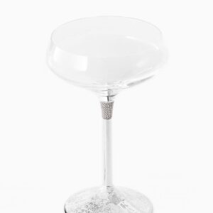 Cristal clear champagne glass with silver stem and base