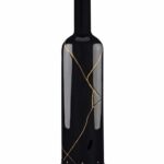 Kintsugi Wine - Japan Memories: elegant black wine bottle cover inspired by the Japanese art of Kintsugi, with delicate gold cracks enhancing its surface, symbolizing beauty in imperfection and the value of unique stories
