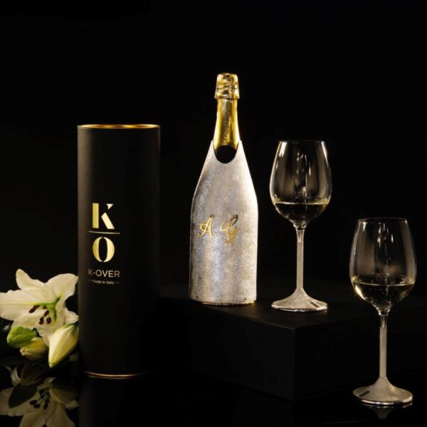 Moon Champagne bottle cover set with two wine glasses
